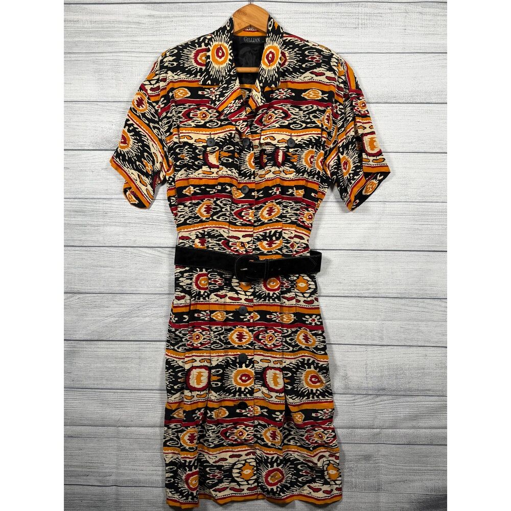 Vintage Gillian Women's Size 10 Silk Abstract Print Belted Dress 1430